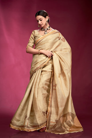 Beige tussar silk saree for women price
