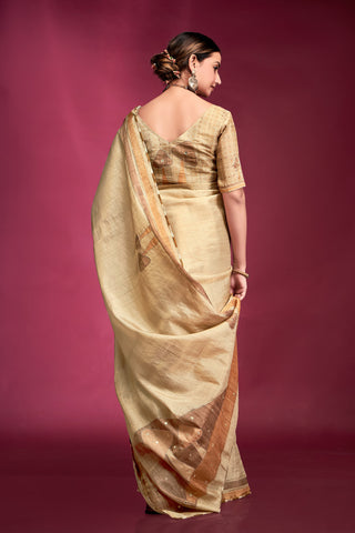 Pure beige tussar silk saree for women
