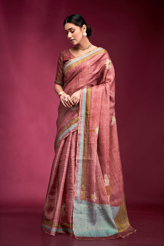 Gajari color tussar silk saree for women online
