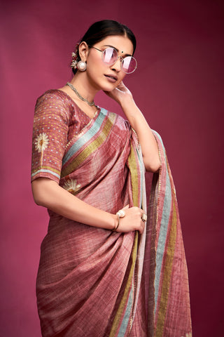 Gajari colour Tussar Silk Saree for women images
