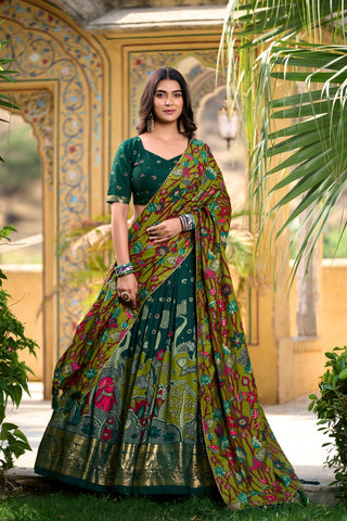 Green tussar silk lehenga choli for women price
