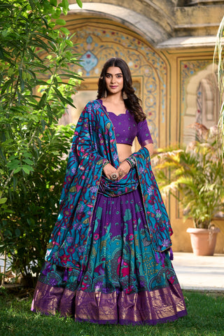 Purple tussar silk lehenga choli for women online
