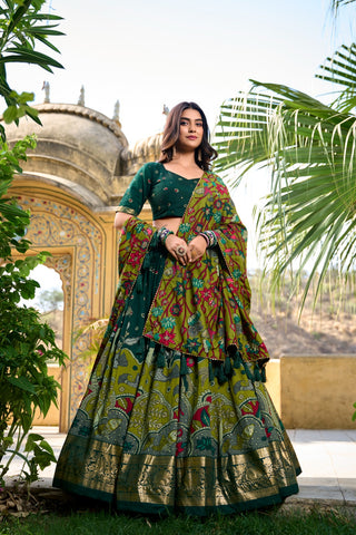 Green tussar silk lehenga choli for women online shopping
