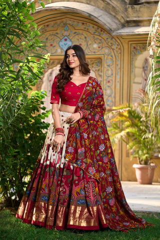 Off white tussar silk lehenga choli for women online
