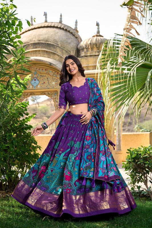 Purple tussar silk lehenga choli for women online shopping
