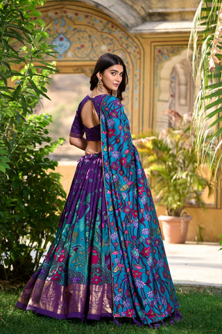 Purple tussar silk lehenga choli with dupatta images
