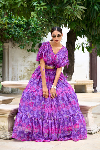 Purple colour lehenga with jewellery
