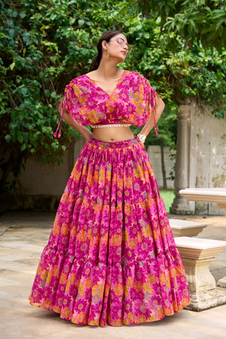 Dark pink color chiffon lehenga choli for women
