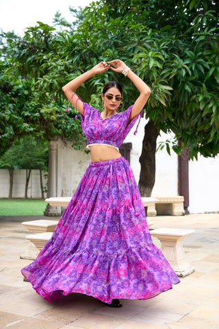 Purple color chiffon lehenga choli for women with price
