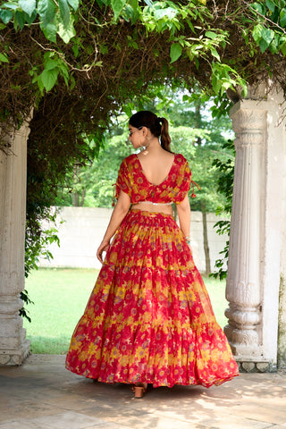 Red color chiffon lehenga choli for women online
