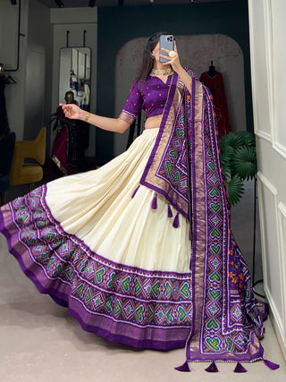 Purple tussar silk printed lehenga choli for women online
