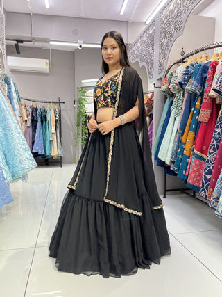 Black georgette lehenga choli for women online shopping
