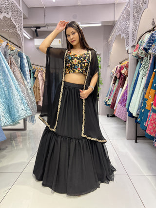 Black Georgette Lehenga Choli with Shrug Price
