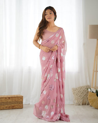 pink desiger party wear sarees