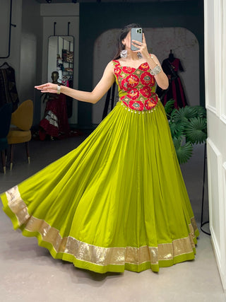 Traditional Parrot color rayon lehenga choli online price