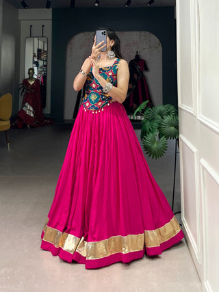 Pink color rayon lehenga choli online shopping