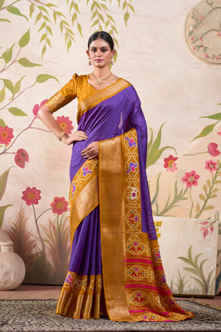 Purple color tussar chex saree with blouse 