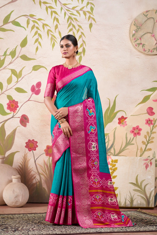Firozi tussar chex saree for women 