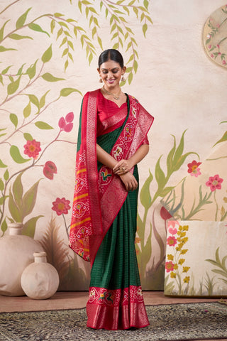 Green color patola printed saree price