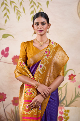 Purple color tussar chex saree online shopping