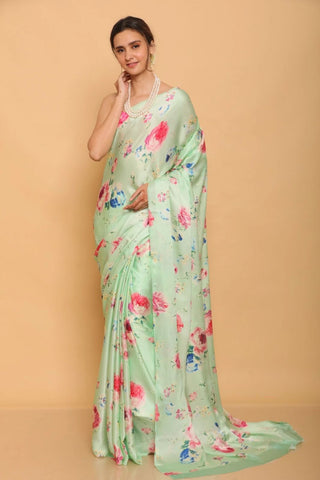 Light green satin saree for women
