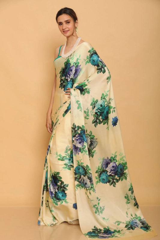 Off White color japan satin saree for women