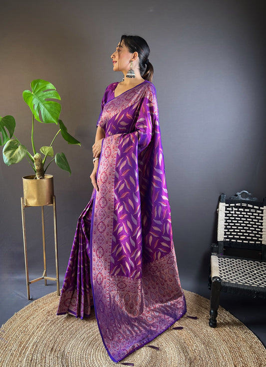 Pure purple color soft silk saree for women
