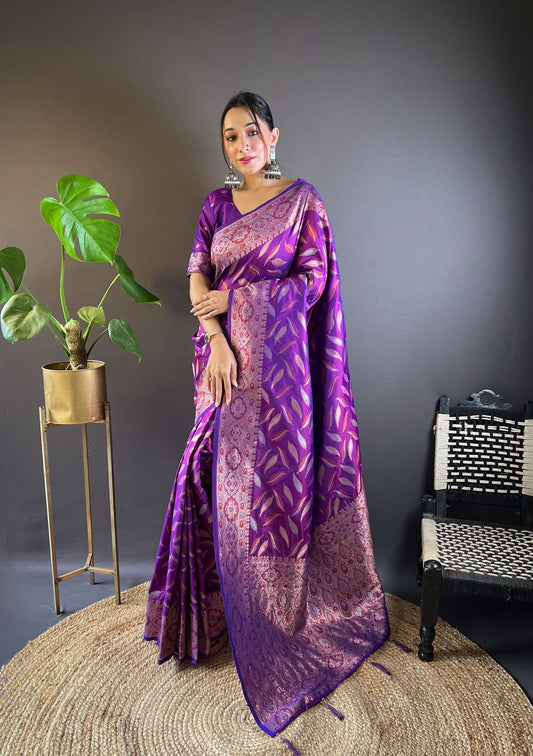 Purple color soft silk saree for women online shopping
