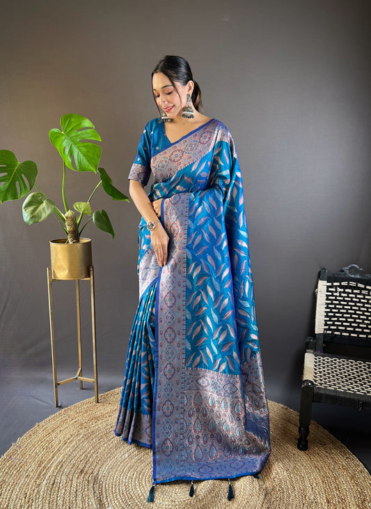 Teal blue color soft silk saree for women price
