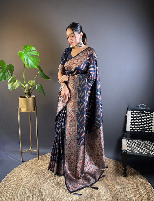 Navy blue color soft silk saree for women with price
