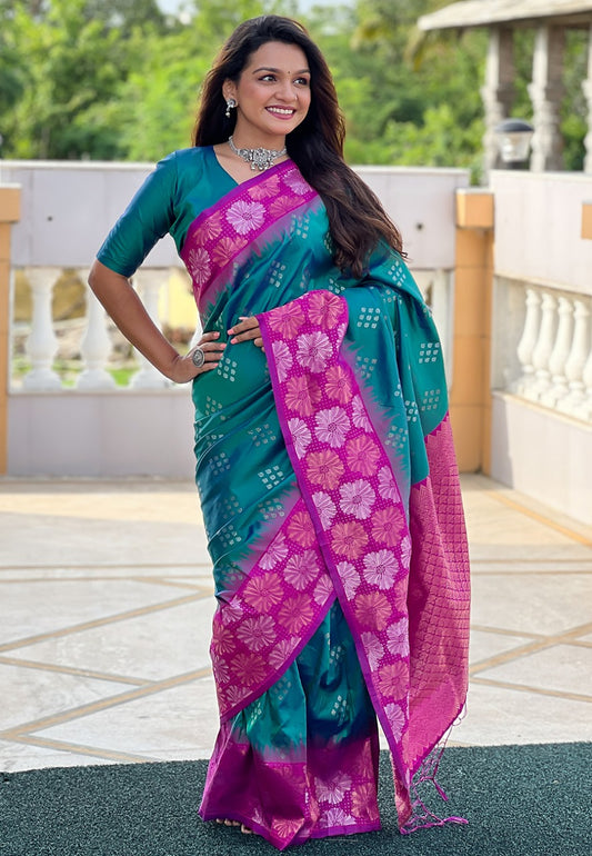 Teal green color soft silk saree for women price
