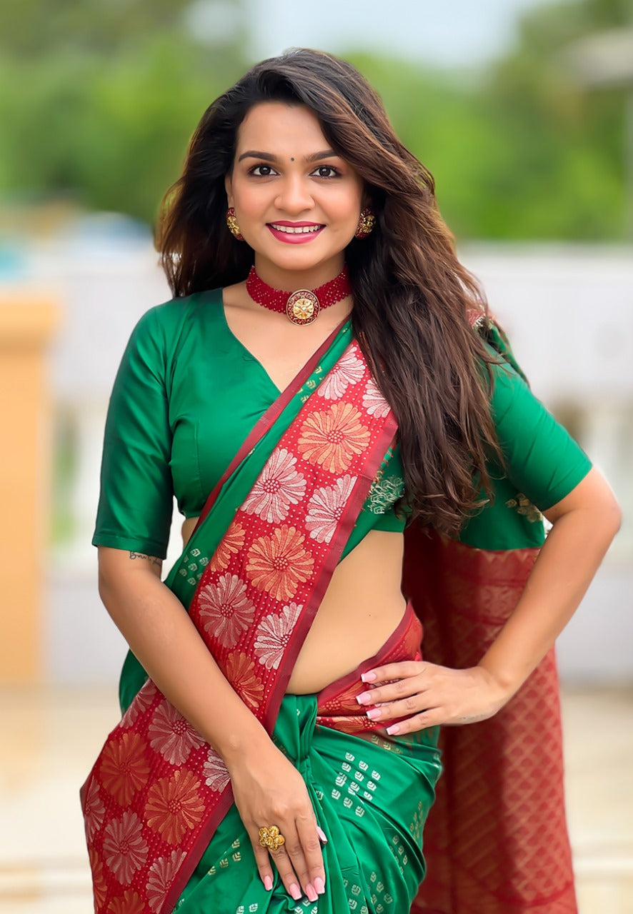 Green color soft silk saree for women
