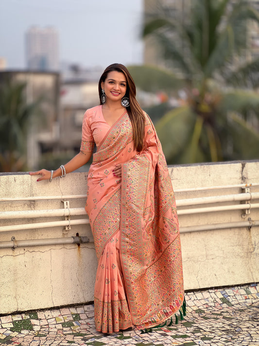 Peach colour Saree for Wedding
