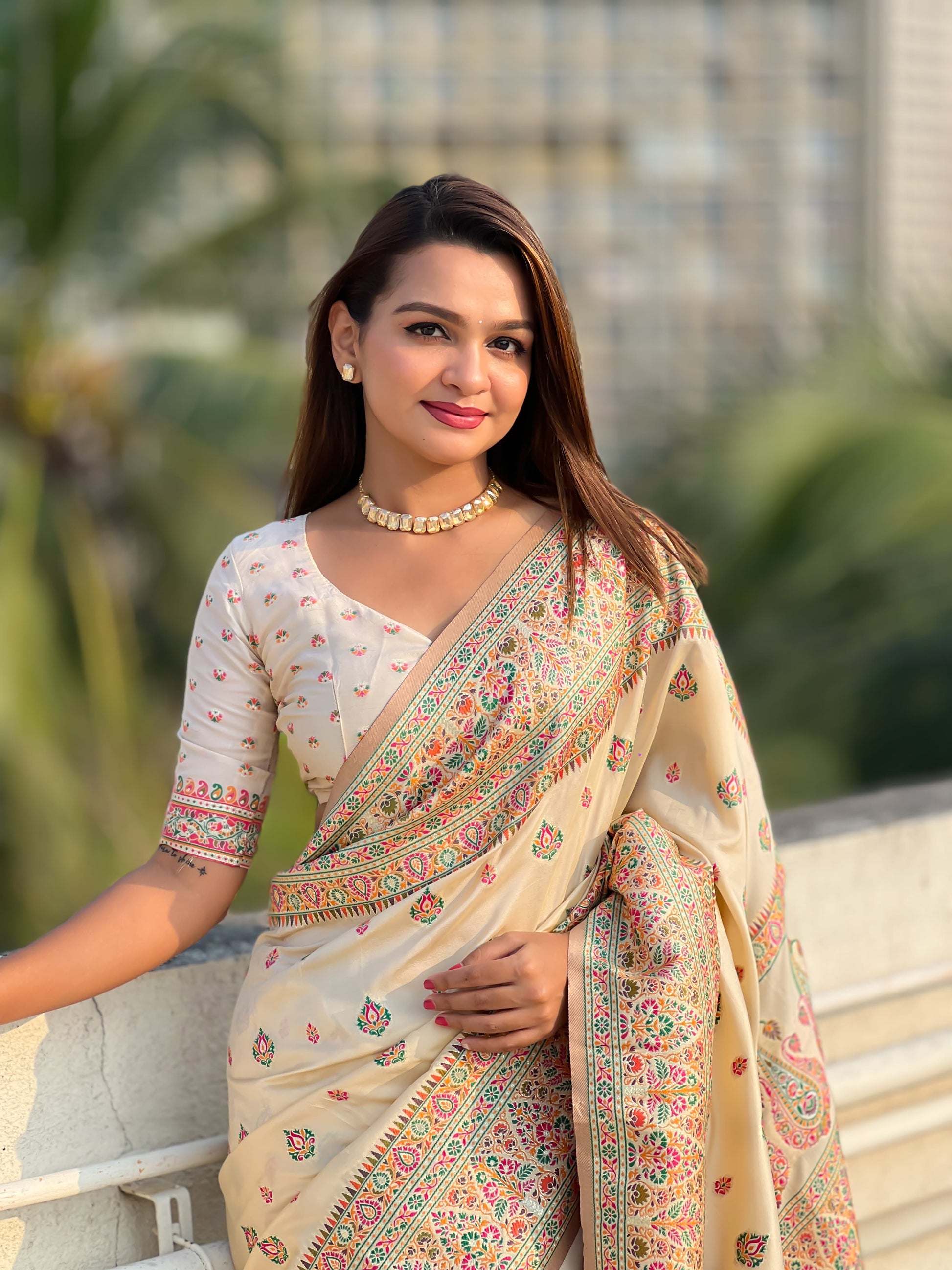 Off white Silk Saree for wedding
