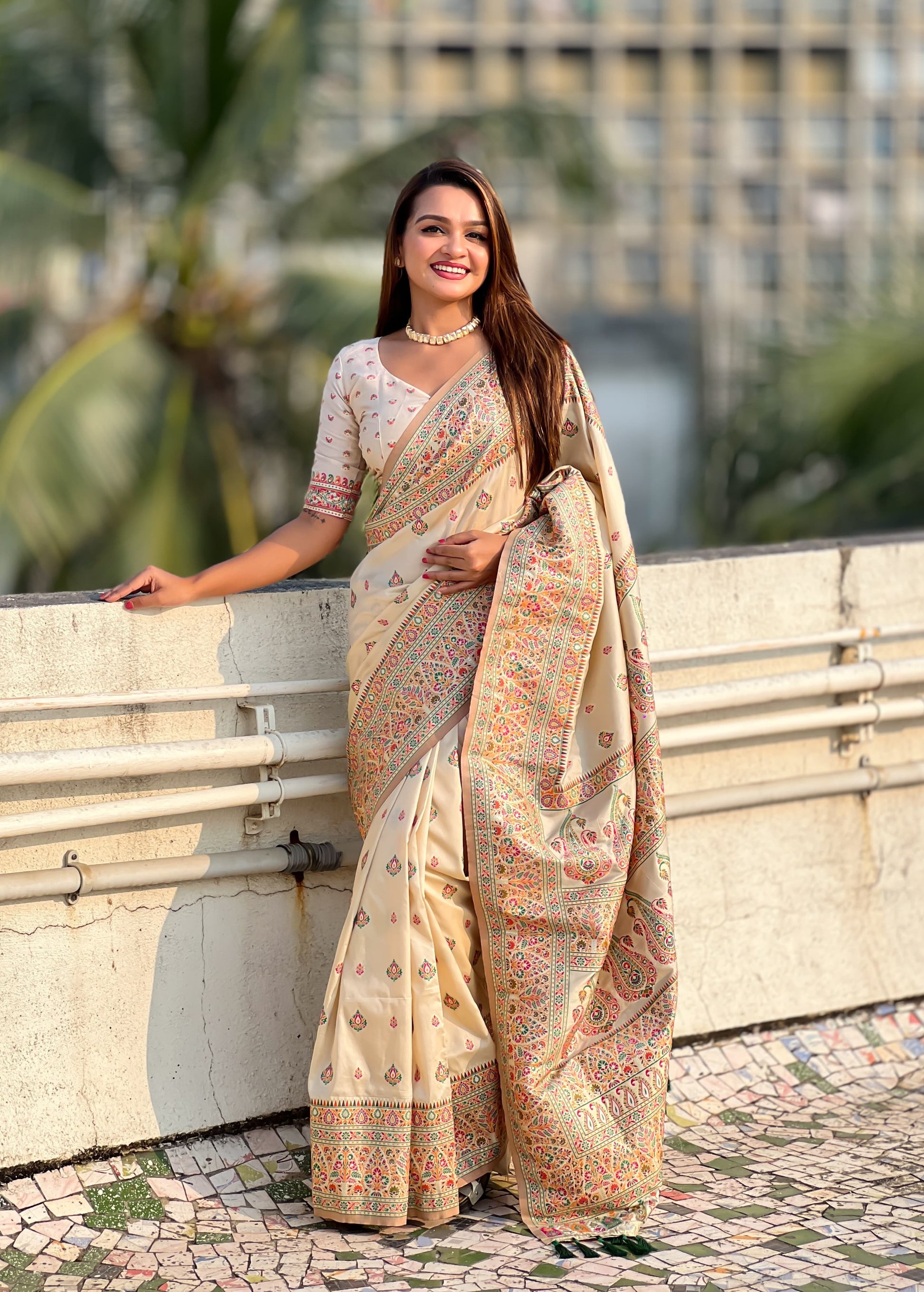 Off white color soft silk saree for women price
