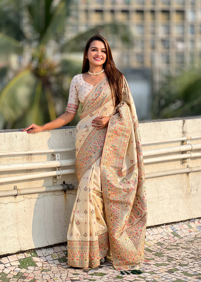 Off white color soft silk saree for women price
