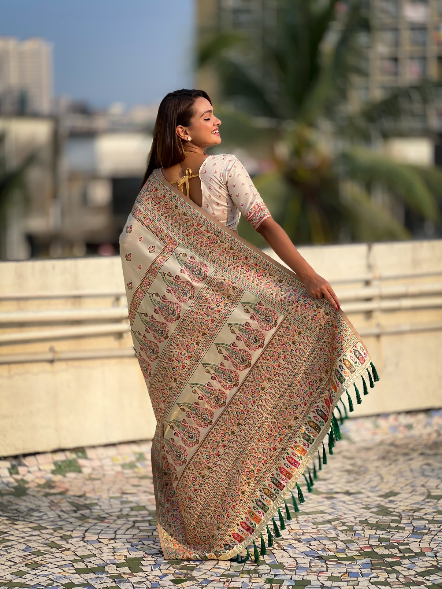 Off white Saree for wedding
