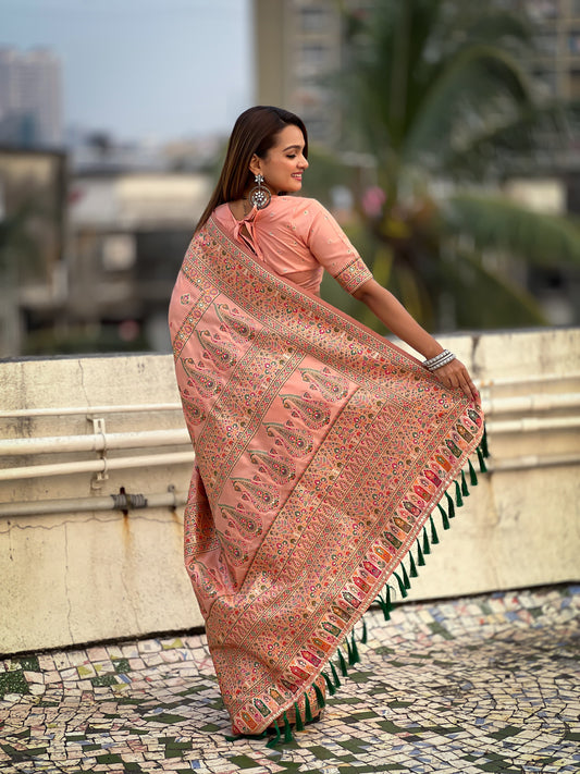 Peach color soft silk saree for women price

