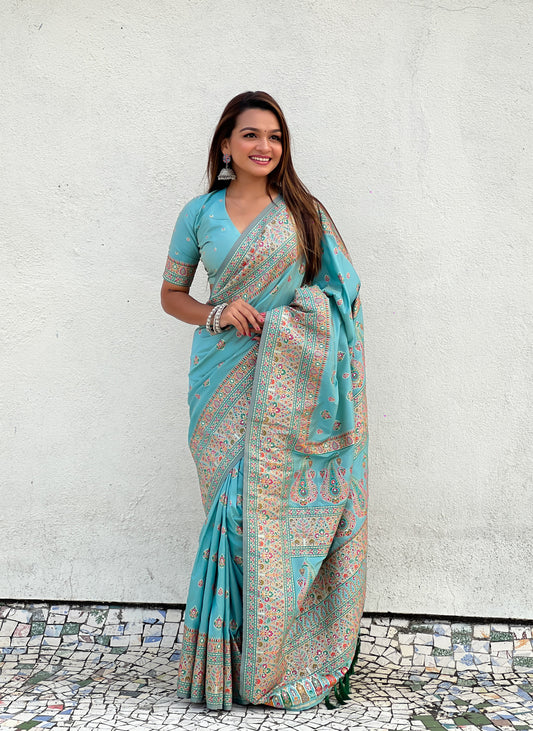 Sky color saree Party Wear
