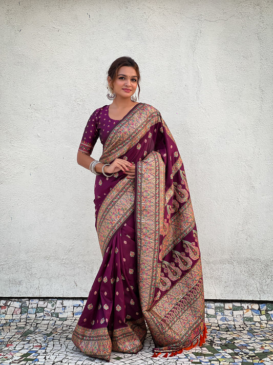 Wine colour saree for Wedding
