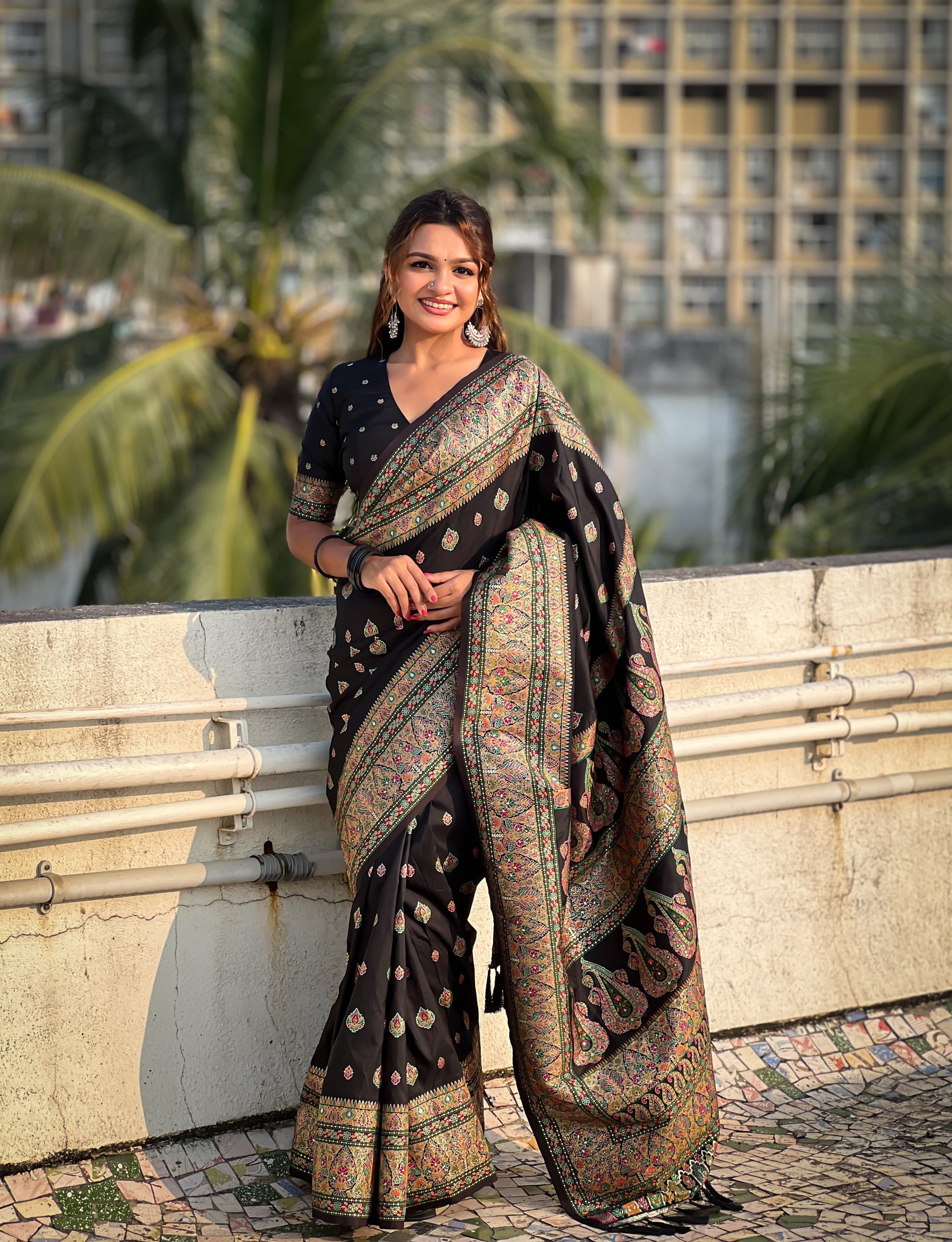 Black color soft silk saree for women with price
