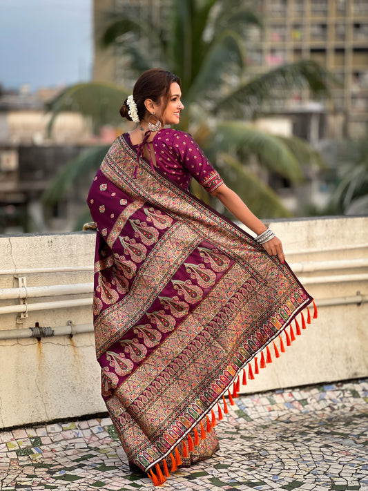 Wine colour saree party Wear
