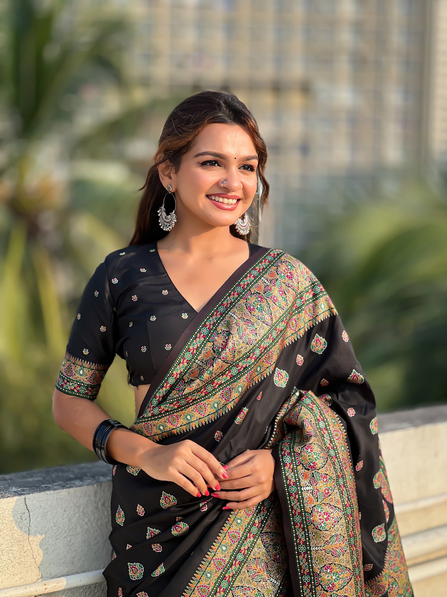 black color silk weaving saree online shopping
