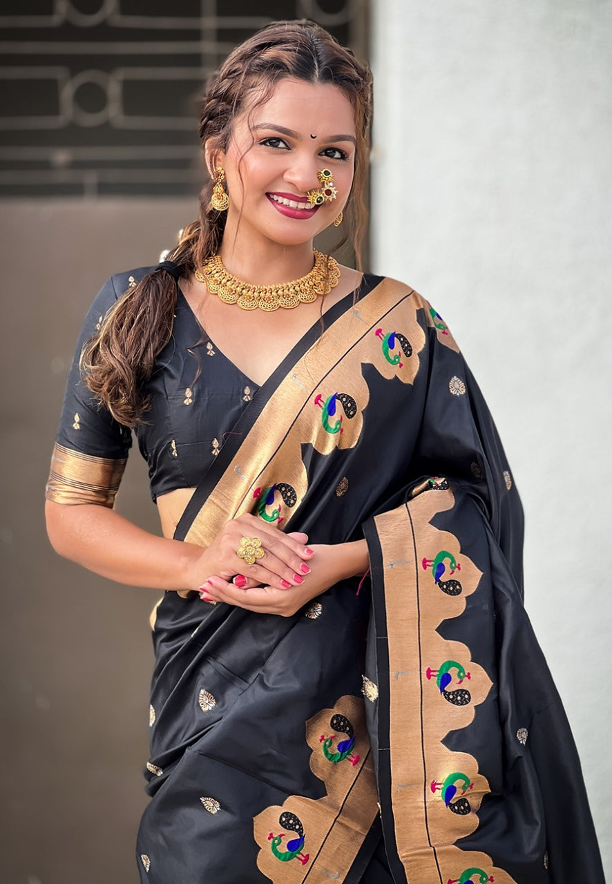 Black Paithani Saree with Golden border
