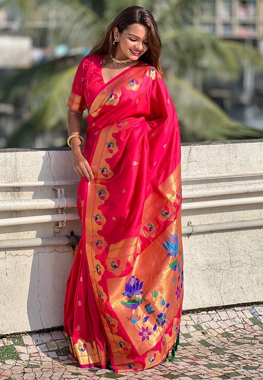 Pink Paithani Saree original

