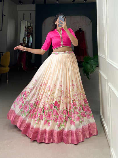 Pink color cotton silk floral printed lehenga choli online shopping 