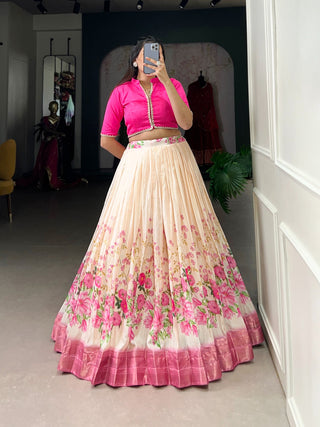 Pink color cotton silk floral printed lehenga choli online price