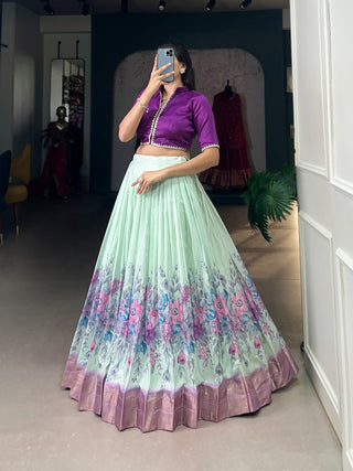 Purple color cotton silk floral design lehenga choli images