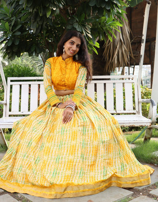 Yellow color tussar silk lehenga 