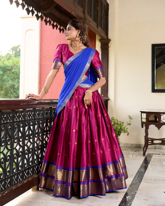 Pink color cotton silk lehenga choli online 